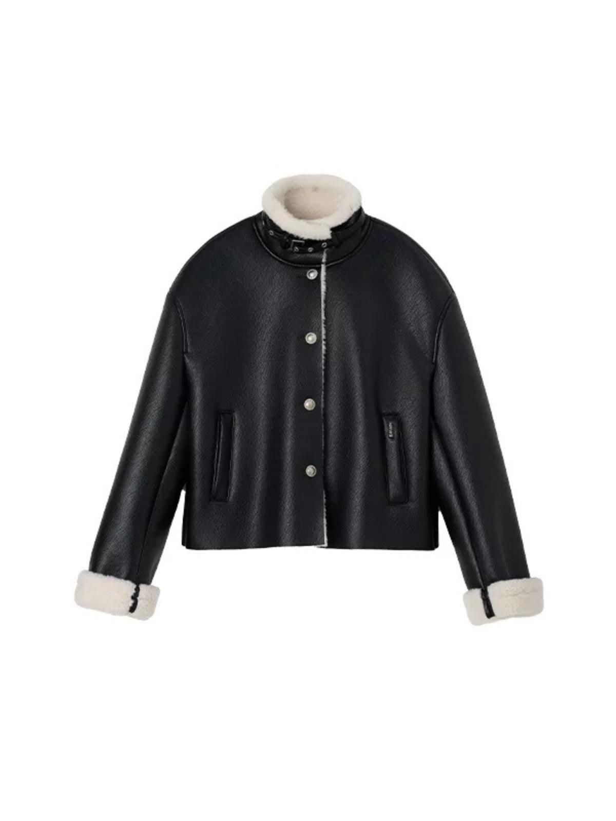 Contrast Faux Shearling Biker Jacket