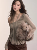 Asymmetric Off-Shoulder Faux Two-Piece T-shirt