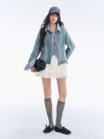 Academic Plaid Patchwork Denim Jacket