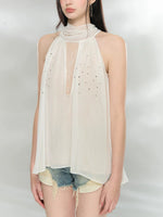 Sheer Rhinestone Chiffon Top