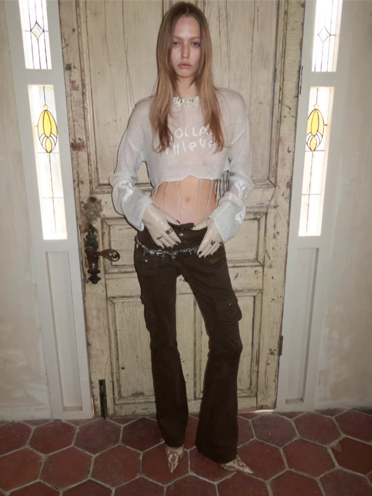 Washed Canvas Cargo Flare Pants