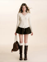 White Lace Trim Knit Cardigan