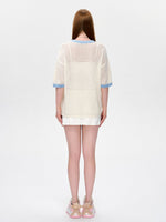 Hollow Color-Blocked Logo Round Neck T-shirt