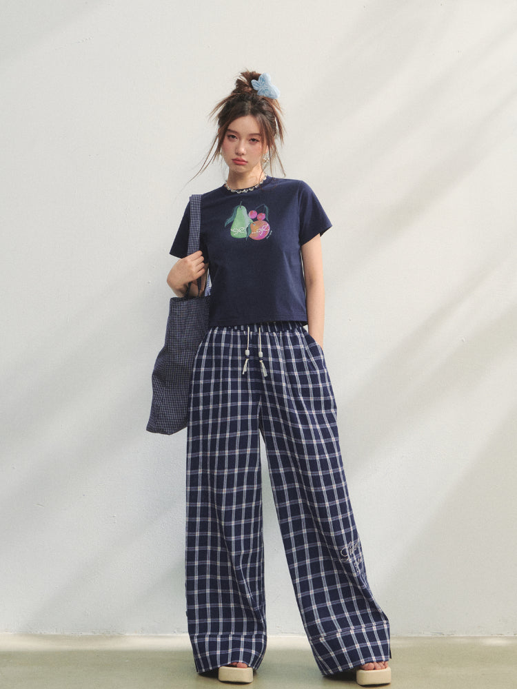 Printed Pearl-Decorated Short-Sleeve T-Shirt