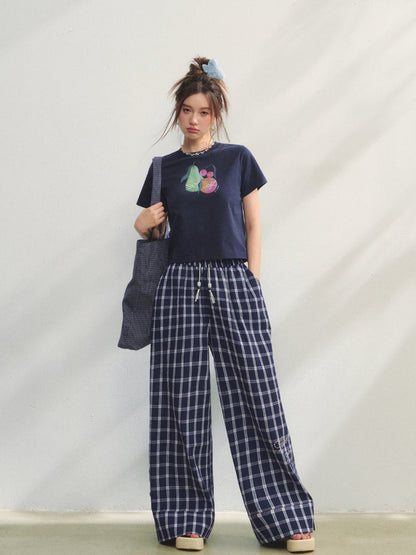 Printed Pearl-Decorated Short-Sleeve T-Shirt