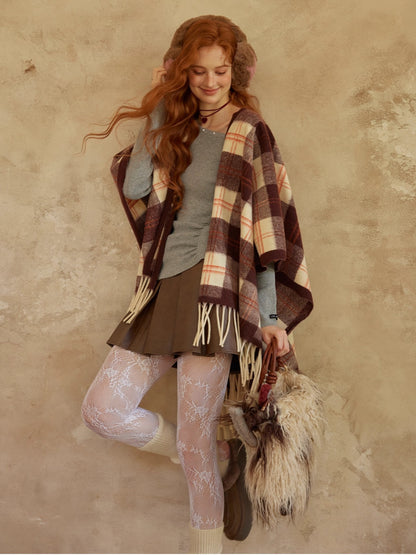 Plaid Fringed Wool Scarves