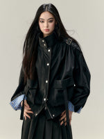Plaid Patchwork Oversized Large Pockets Jacket