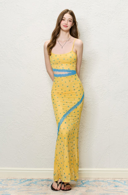 Molly Yellow Cut-Out Floral Midi Dress