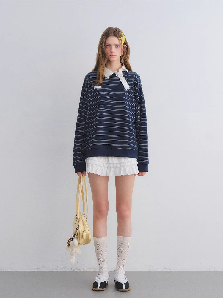 Lace Collar Stripe Sweatshirt