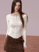Ribbed Button Waist Knit T-shirt