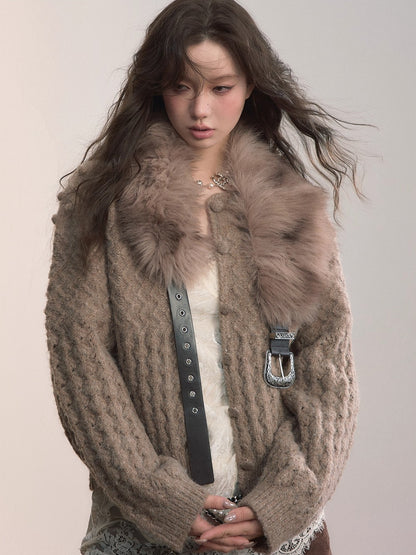 Pom-Pom Textured Knit Cardigan