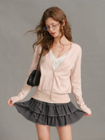 Lace Trim V Neck Knit Cardigan
