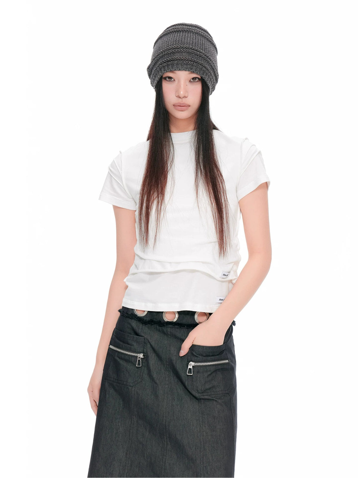 Minimalist Ruched Back Zip T-Shirt