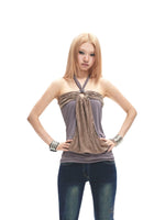 Y2K Contrast Ruched Halter Top