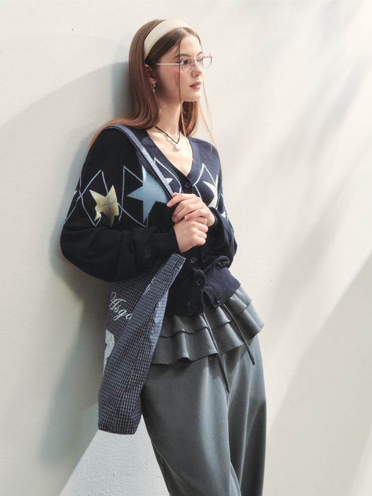 Single-breasted Star Argyle Knit Cardigan
