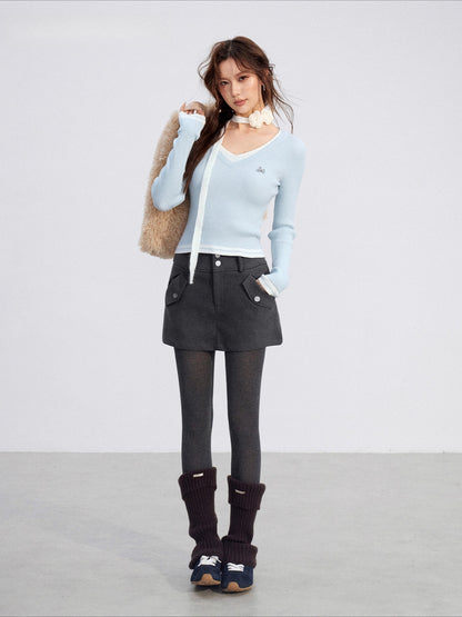 V-Neck Knit Slim Top