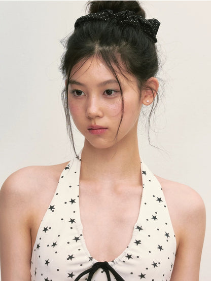 White Star Print Halter Top