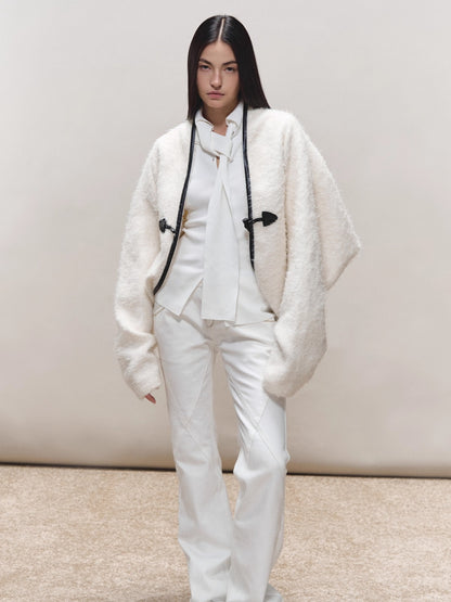 Toggle Trim Diamond-Stitch Wool Coat