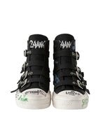 Distressed Graffiti Cotton Canvas Sneakers