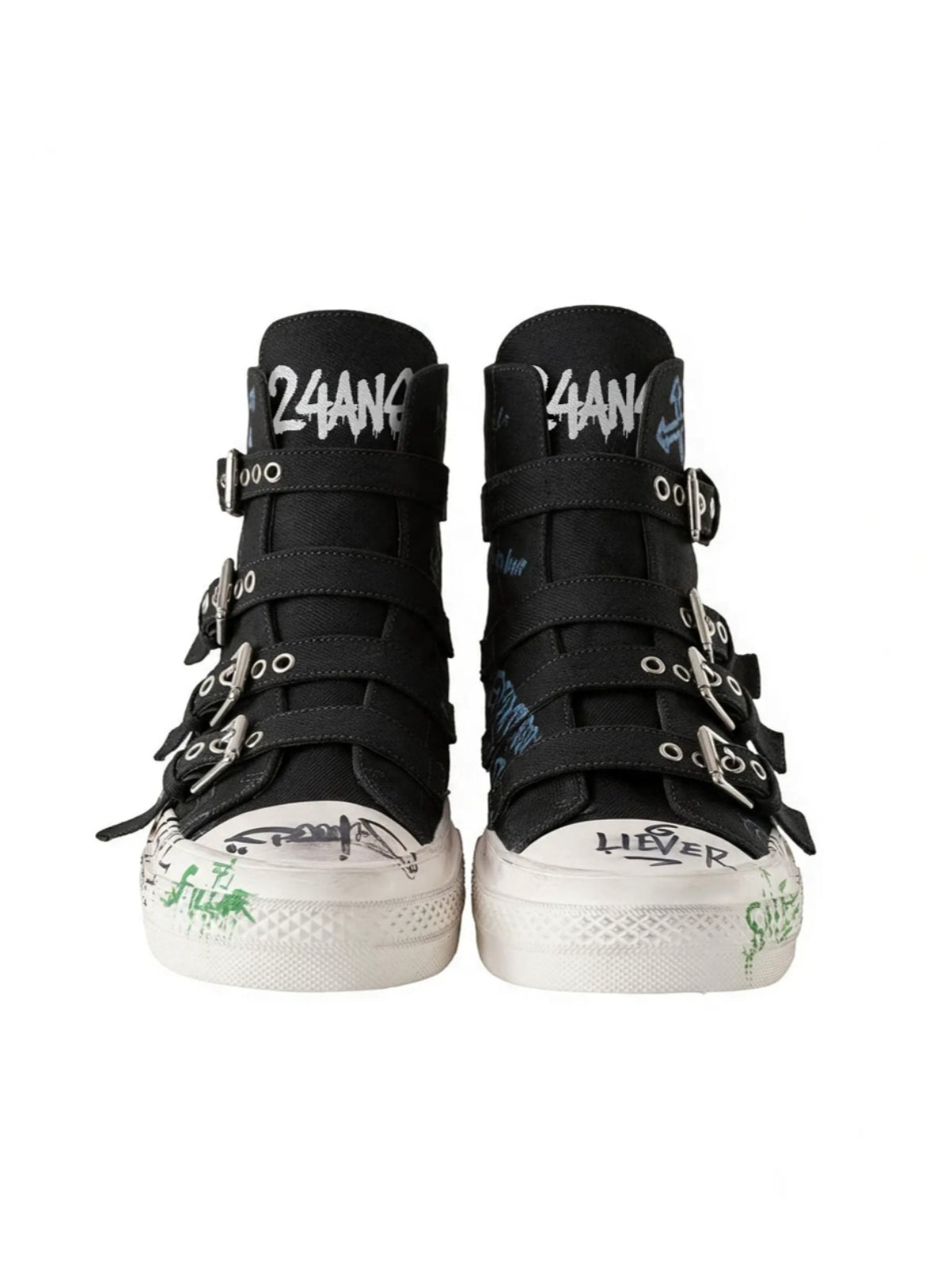 Distressed Graffiti Cotton Canvas Sneakers