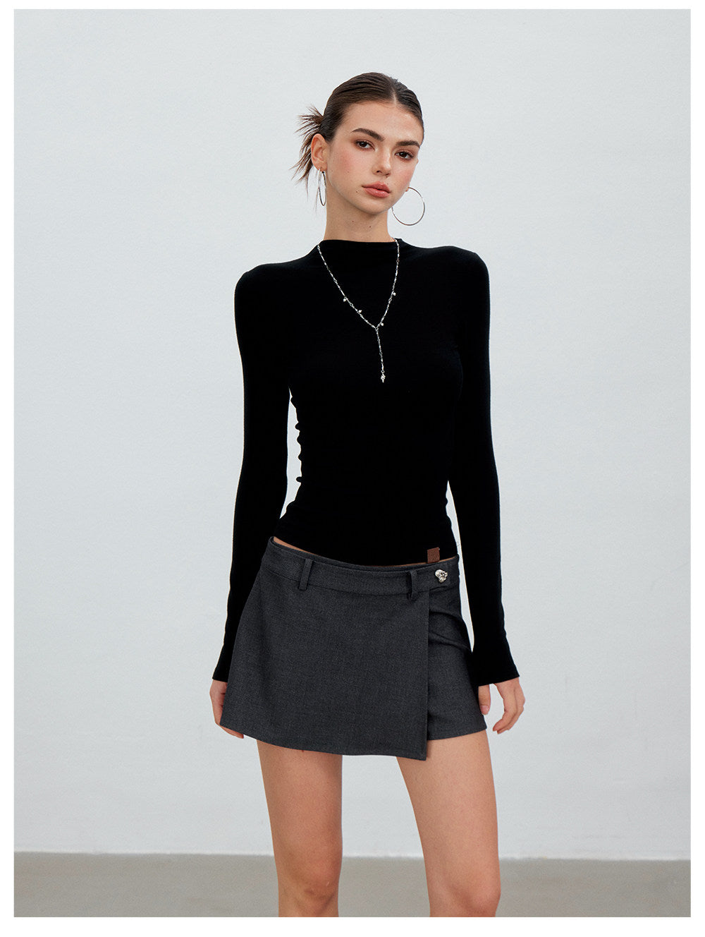 Asymmetric Mock-Layer Heart-Button Skirt