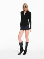 Sheer V-Neck Drawstring Waist Top