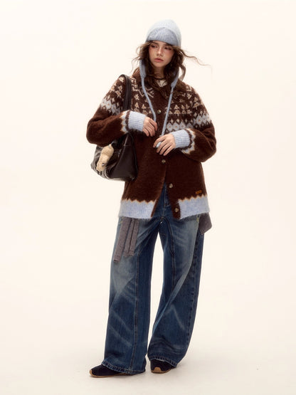 Fair Isle Wool Collar Cardigan