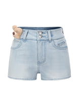 Fuzzy Bear High-Waist Denim Shorts