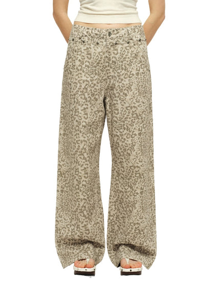 Studded Leopard Wide-Leg Pants