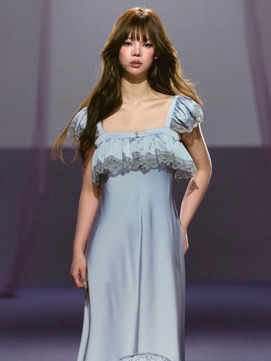 Lace Panel A-Line Maxi Dress