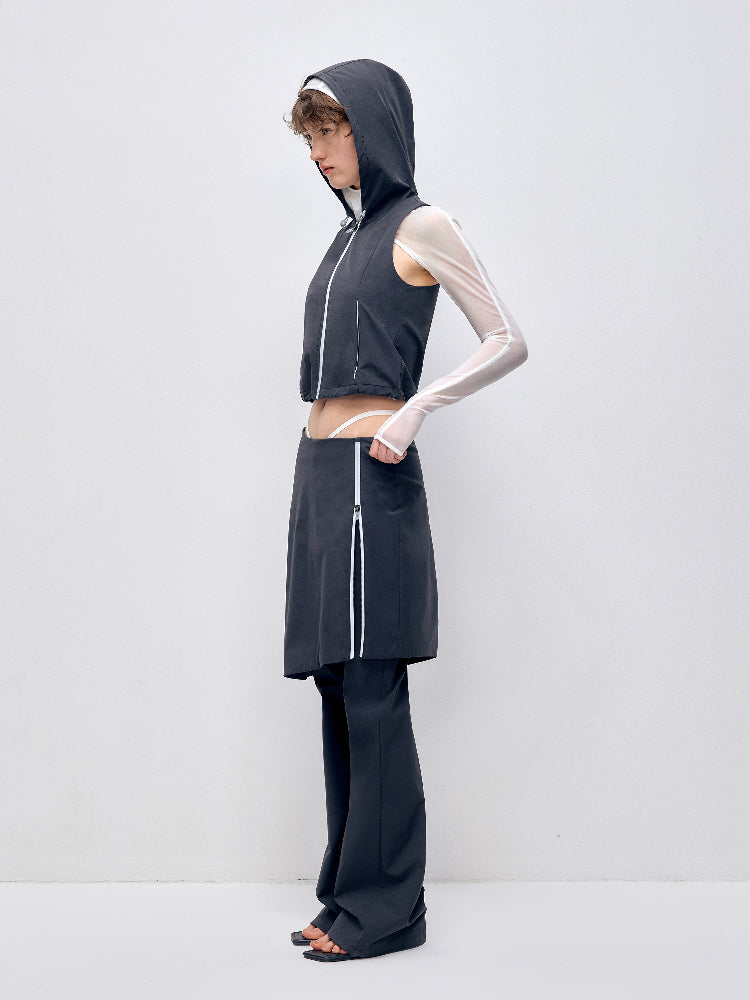 Color-block Hooded Zipper Vest &amp; Pant Set