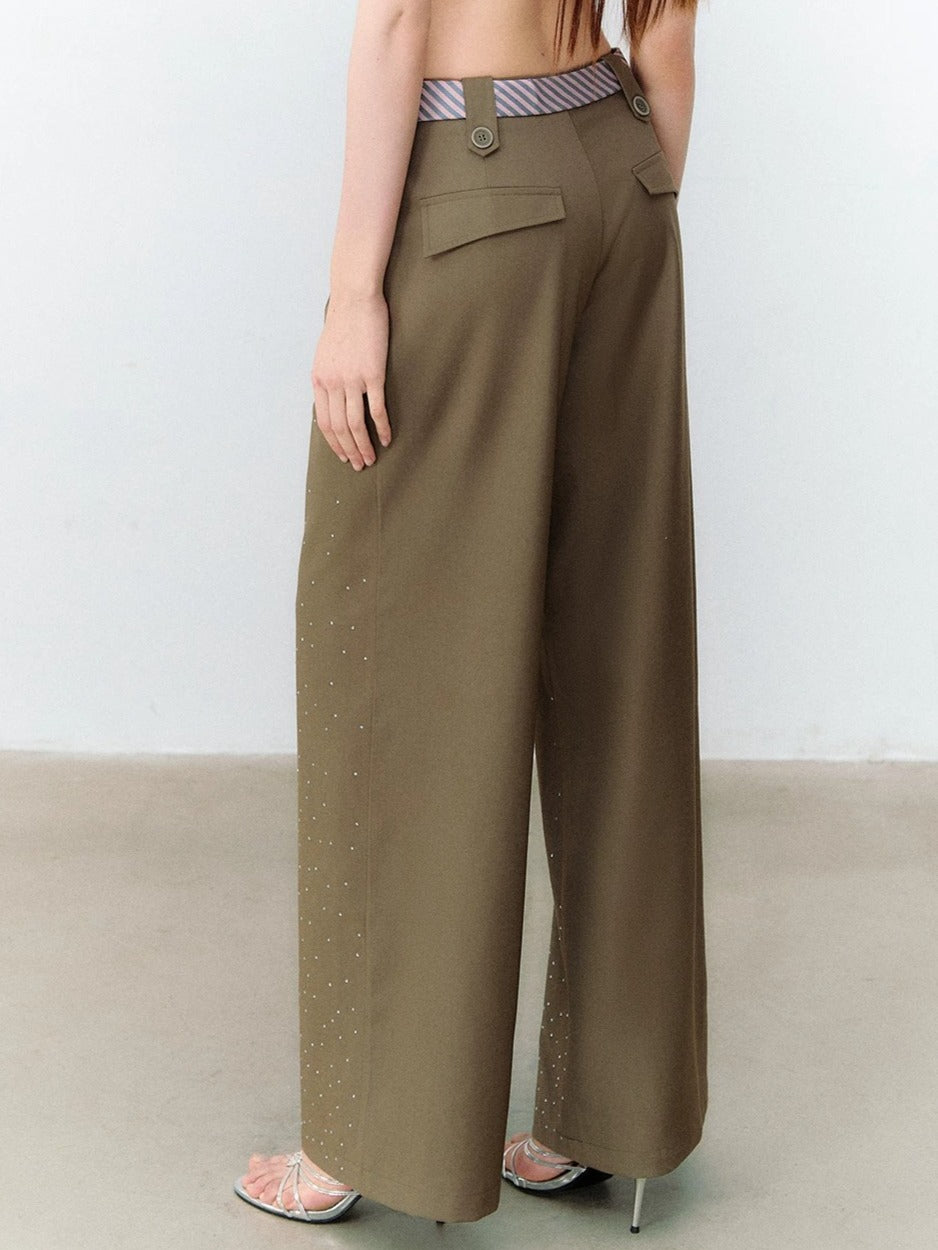Gray &amp; Khaki Rhinestone Wide-Leg Pants