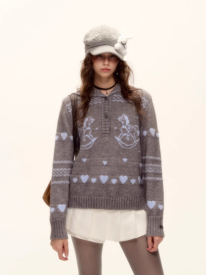 Pony Jacquard Polo Sweater