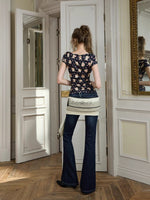 Blue Lace-Up Flare Jeans