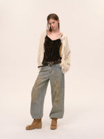 Velvet Fur-Trimmed Tie Front Camisole