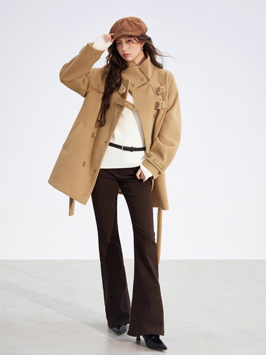Camel Double-Breasted Wool Coat