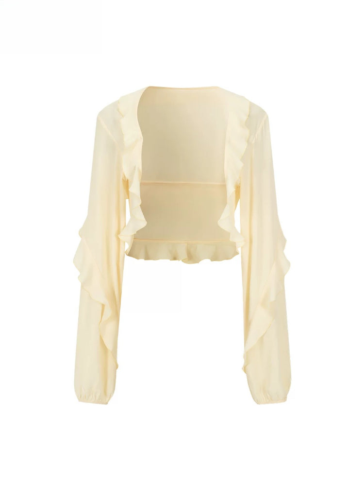 Ruffle Chiffon Cropped Cardigan