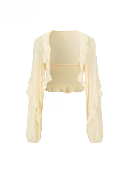 Ruffle Chiffon Cropped Cardigan