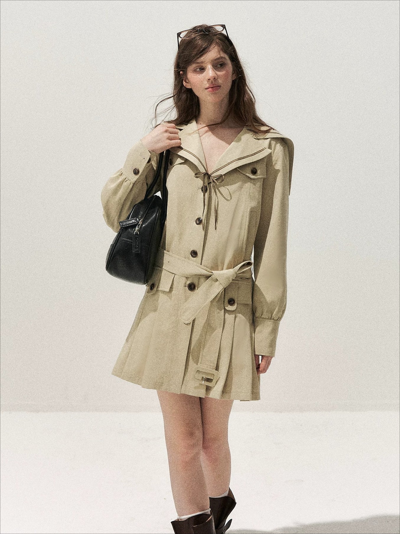 Sailor Collar Pleated Trench Coat