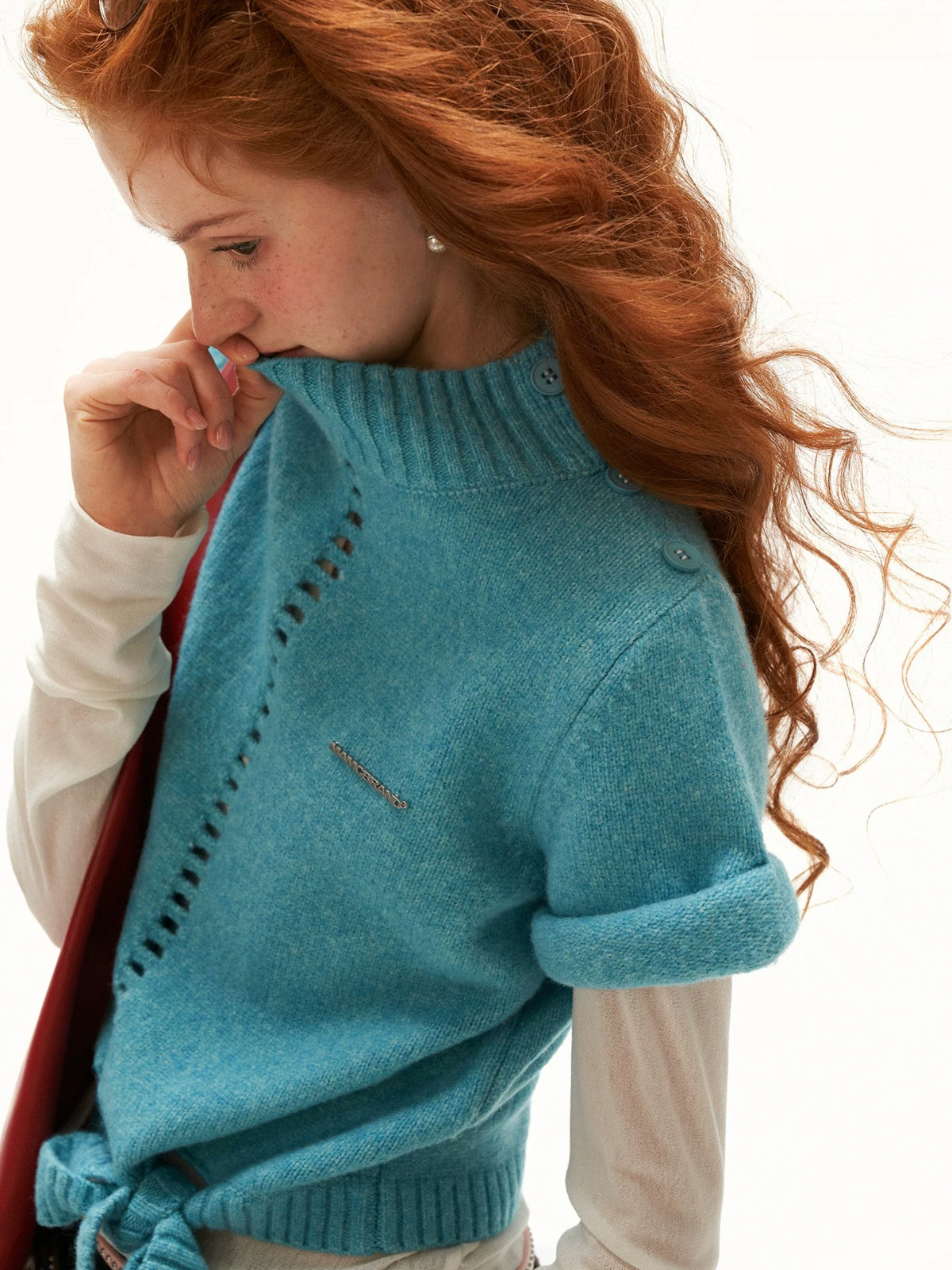 Soft Wool Blend Tie Knit Sweater