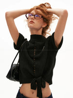 Wool Blend Tie Detail Knit Top