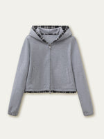 Gray Plaid Spliced Hoodie & Skirt Set