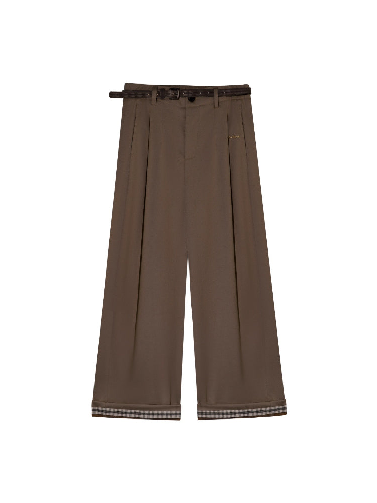 Plaid Fleece-Lined Wide-Leg Pants