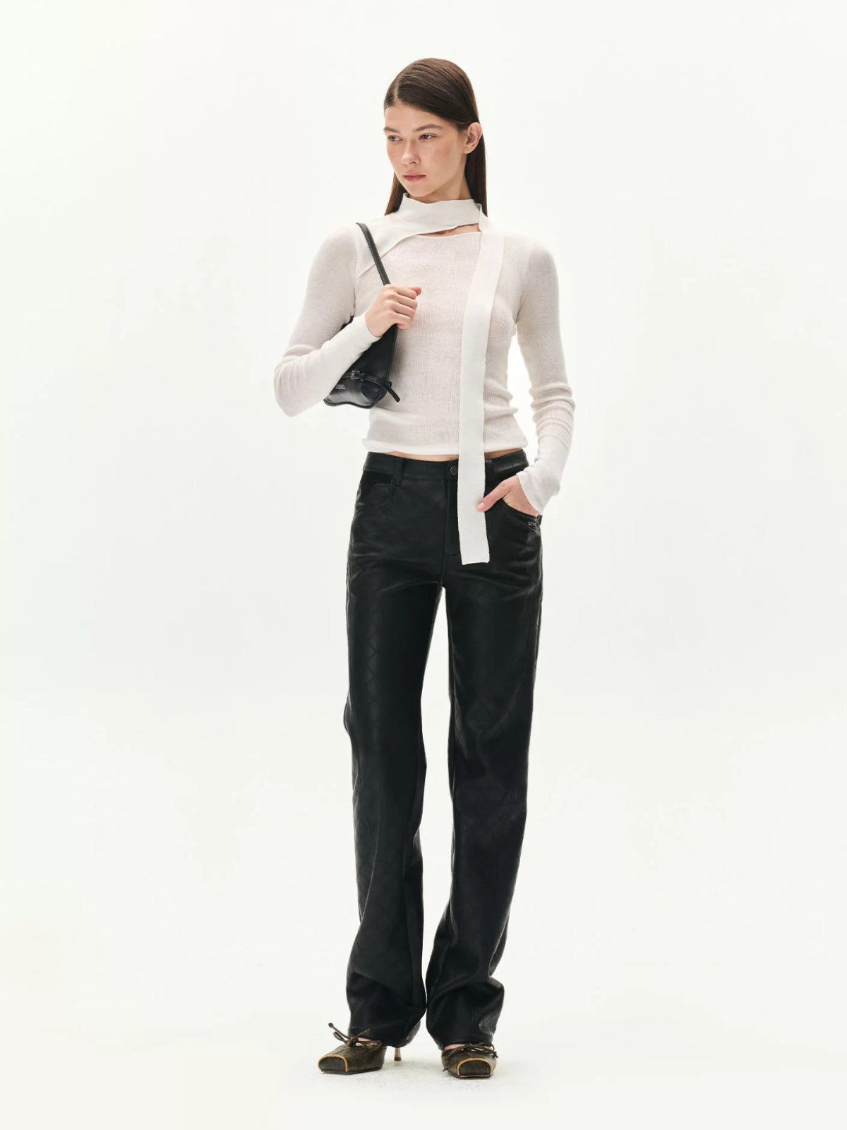 Asymmetric Ribbon Cutout Knit Top