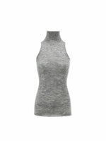 Solid Mohair High-Neck Sleeveless Vest