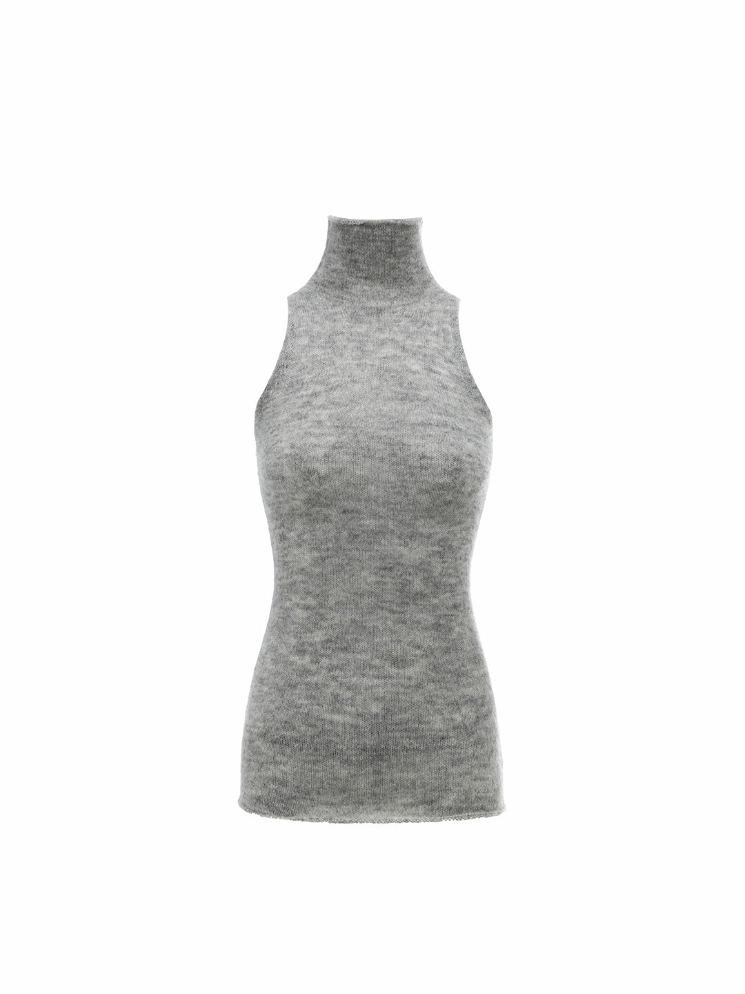 Solid Mohair High-Neck Sleeveless Vest