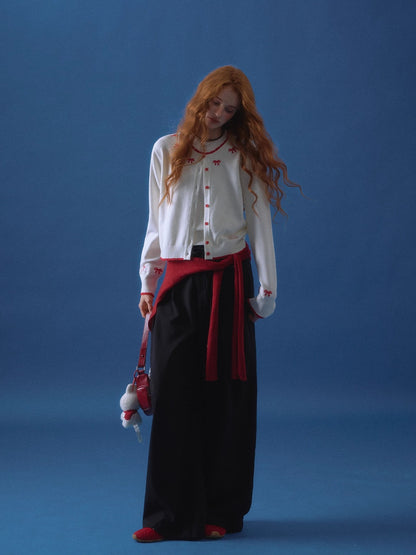 Lace-Trim Waist Tie Wide-Leg Pants