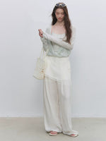 White Lace Overlay Wide Pants