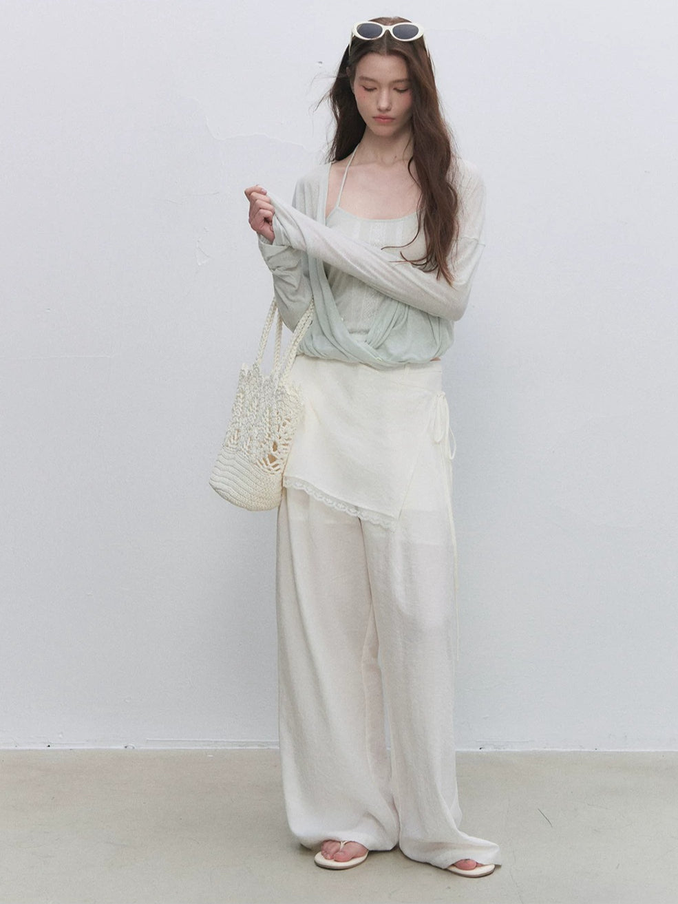 White Lace Overlay Wide Pants