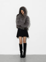 Silver Fox Trim Hooded Jacket